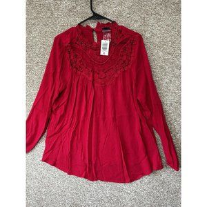 Torrid Magenta Crinkle Gauze Crochet Long Sleeve Blouse Shirt Size M/L (00)